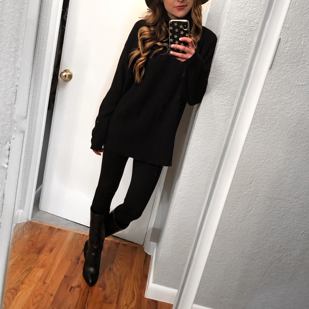 Free People Black Oversize Turtleneck Sweater